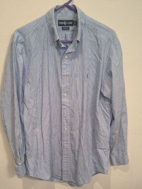 Ralph Lauren Blue & White Striped Button-Up Shirt Cotton 16-34